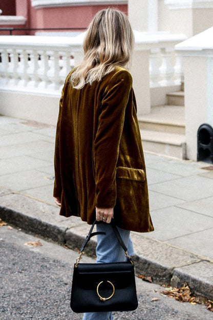 Women's Long Velvet Blazer with Pocket | Perfect for Casual Days