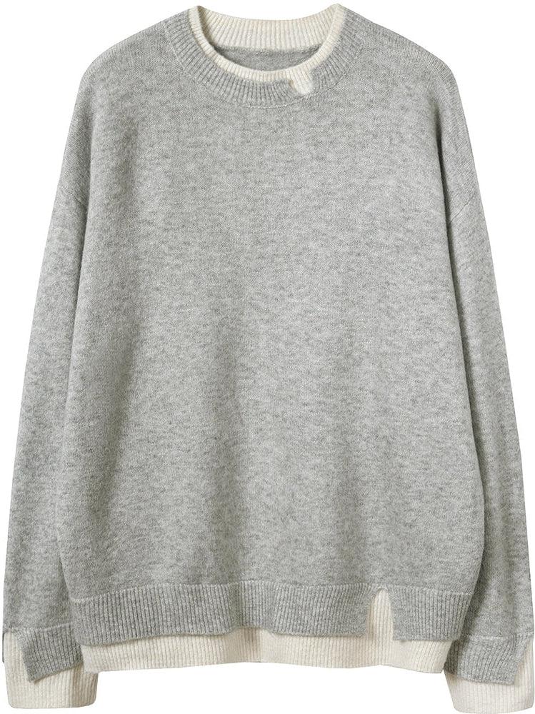 Women's Fashionable Grey Cashmere Jumper with Special Cut-Outs and Layered Effect | Ideal for Winter