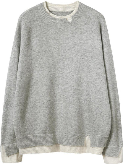 Women's Fashionable Grey Cashmere Jumper with Special Cut-Outs and Layered Effect | Ideal for Winter
