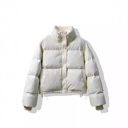 Warm Winter Jacket With Puffer Short Vegan Leather Elegant For Women | Ideal for Winter