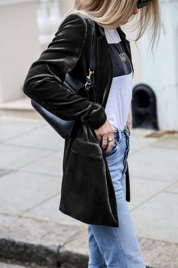 Women's Long Velvet Blazer with Pocket | Perfect for Casual Days