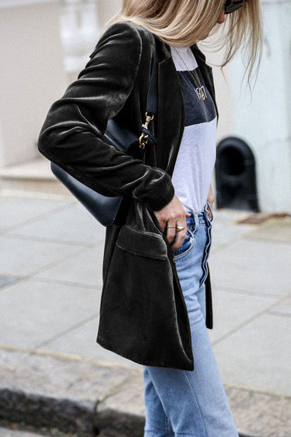 Women's Long Velvet Blazer with Pocket | Perfect for Casual Days