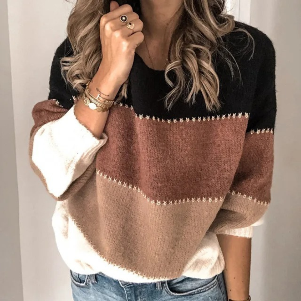 Women's Stylish Cashmere Jumper with Color Accents | Ideal for Winter