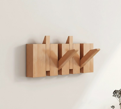 Wall Coat Rack Wood Foldable Hook Entryway Organizer