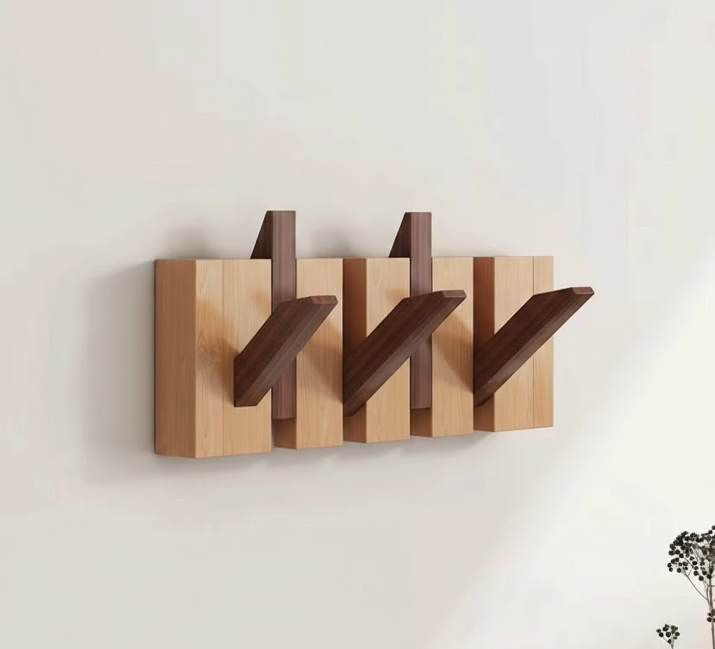 Wall Coat Rack Wood Foldable Hook Entryway Organizer