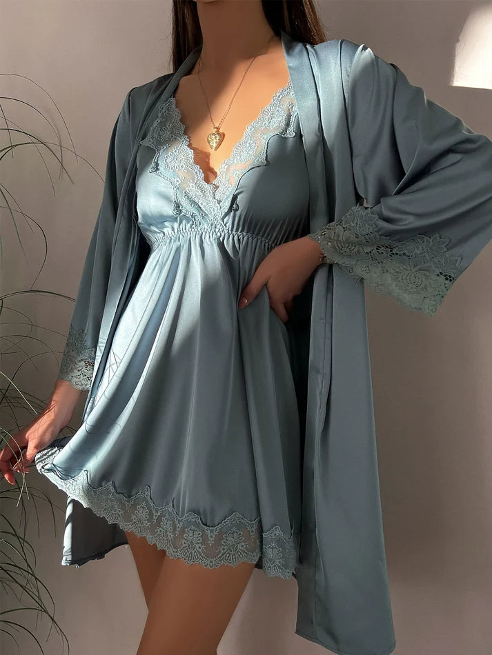 Comfy Contrast Lace Satin Pajama Set for Women | Perfect for Everyday Wear