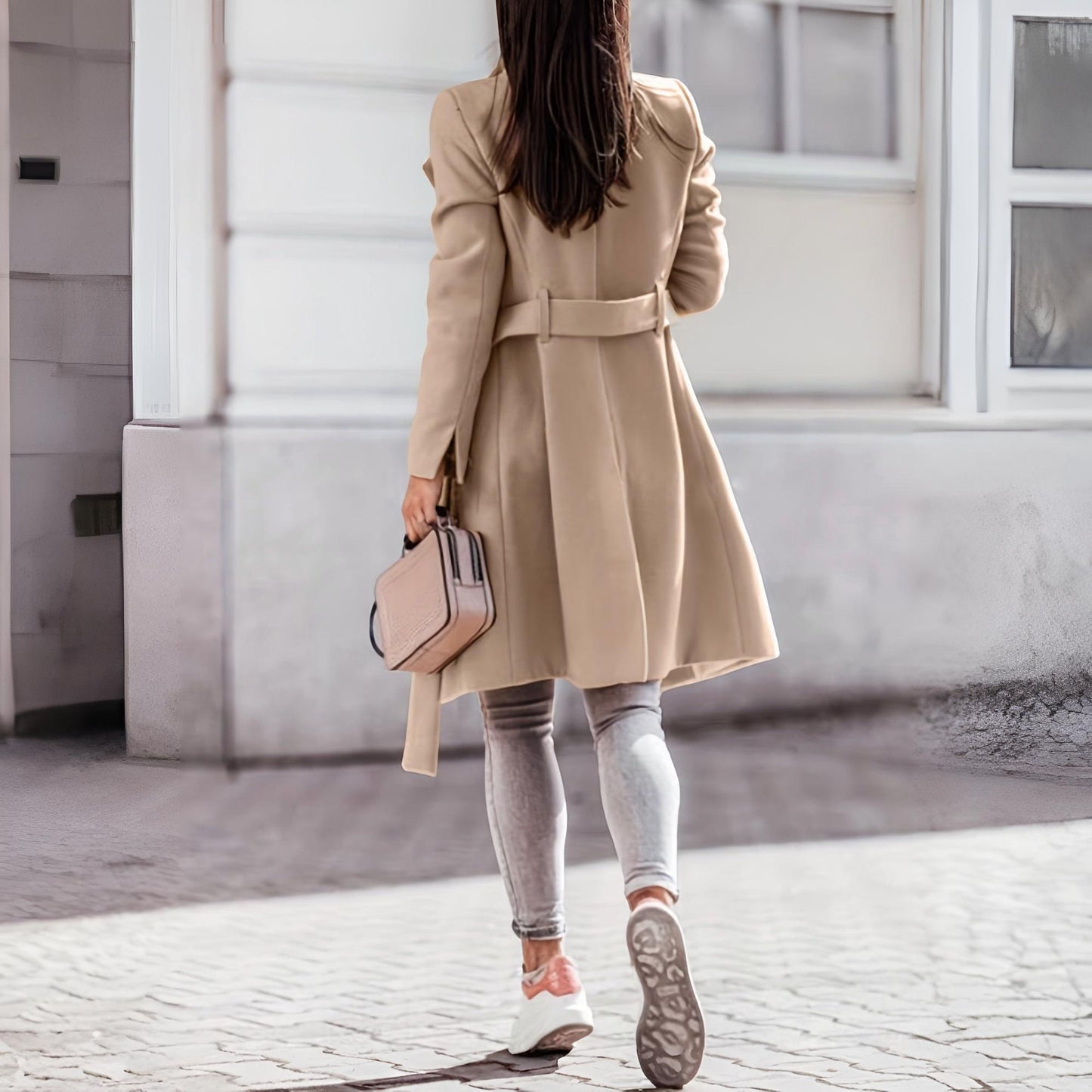 Women’s Trench Coat Long Belted Button Front Winter Outerwear