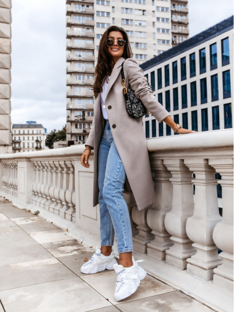 Stylish Color Block Trench Coat With Button Detail And Machine Washable Design For Women | Perfect for Everyday Wear