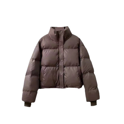 Warm Winter Jacket With Puffer Short Vegan Leather Elegant For Women | Ideal for Winter