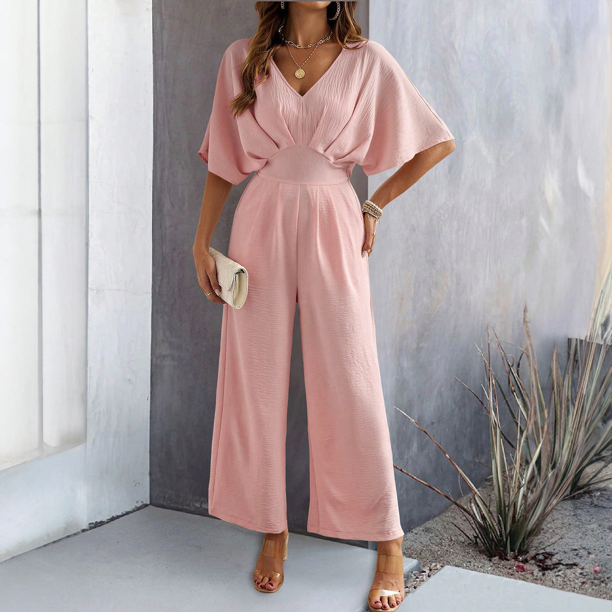 Women's Casual V-Neck Short Sleeve Jumpsuit | Perfect for Casual Days