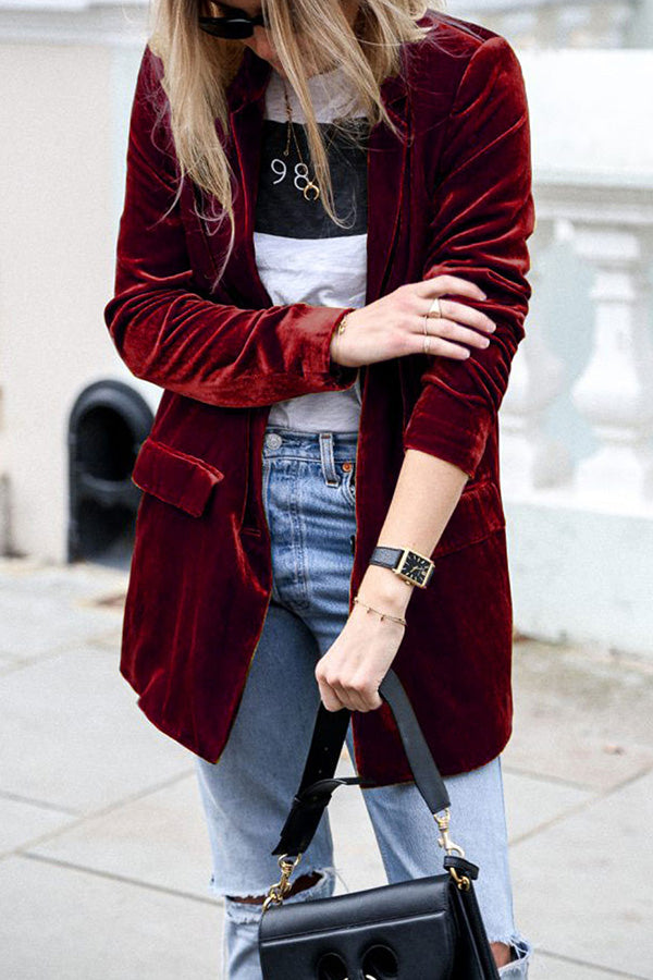Women's Long Velvet Blazer with Pocket | Perfect for Casual Days