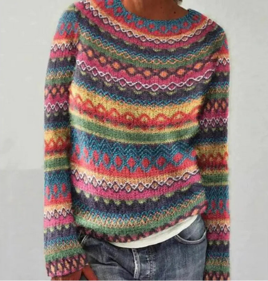 Holly - Women's Knit Sweater with Striped Design