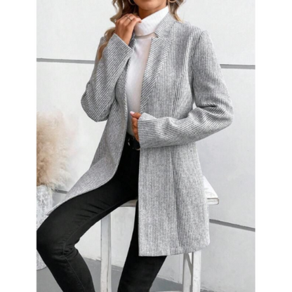 Women's Knitted Long Gray Winter Blazer with Button | Perfect for Casual Days