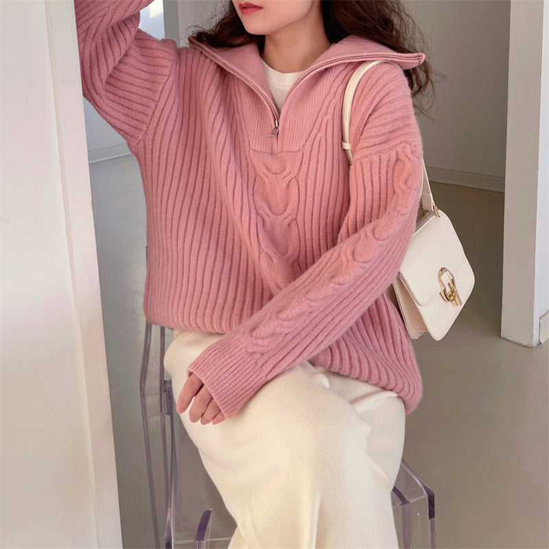 Women's Chic White Turtleneck Jumper with Zip | Ideal for Autumn/Winter