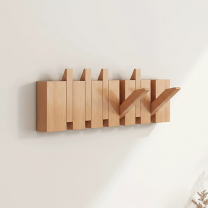 Wall Coat Rack Wood Foldable Hook Entryway Organizer