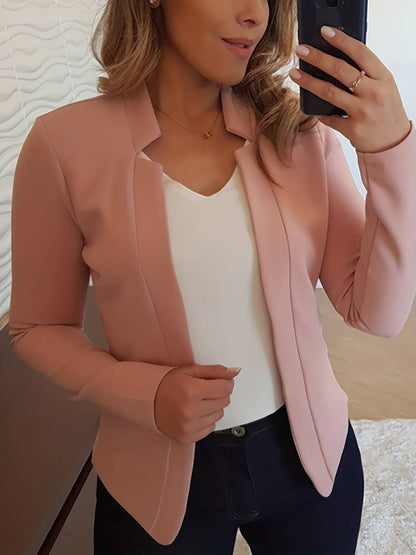 Women's Open Front Stand Collar Blazer with Solid Color