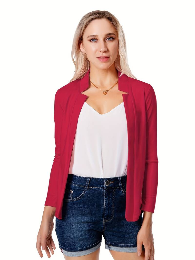 Women's Open Front Stand Collar Blazer with Solid Color