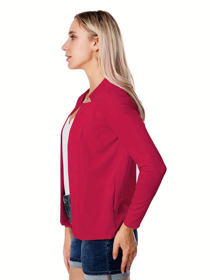 Women's Open Front Stand Collar Blazer with Solid Color