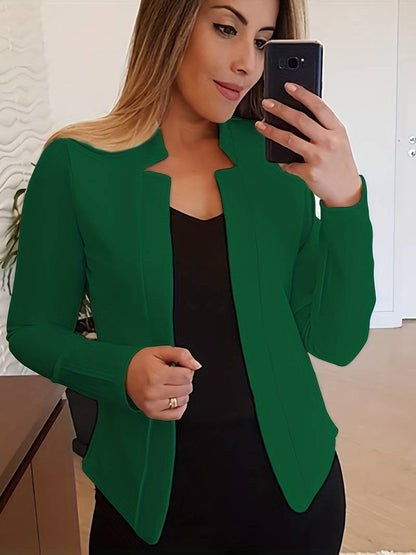 Women's Open Front Stand Collar Blazer with Solid Color