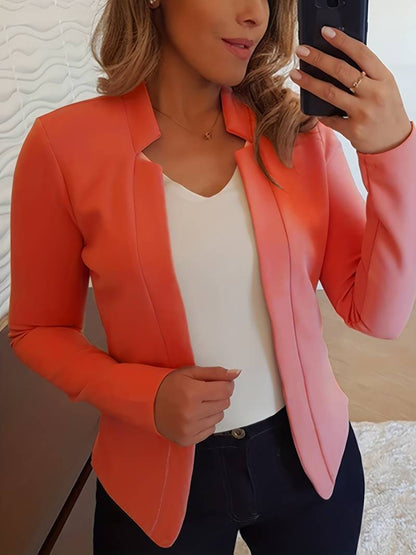 Women's Open Front Stand Collar Blazer with Solid Color