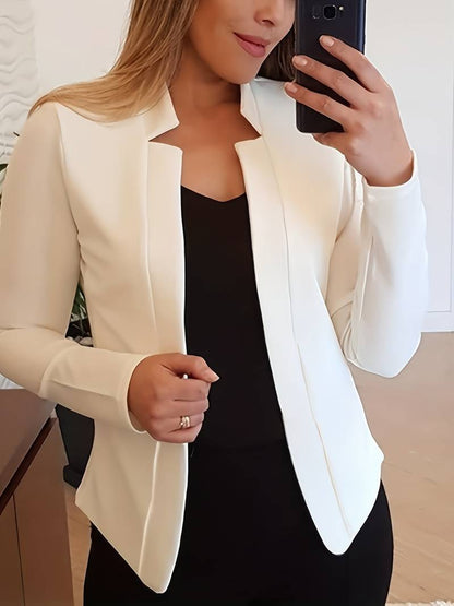 Women's Open Front Stand Collar Blazer with Solid Color