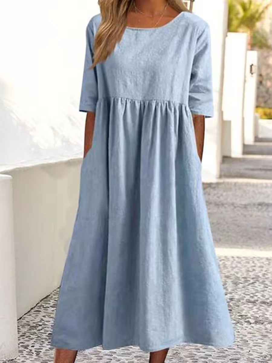 Women's Summer Midi Dress with Short Sleeves | Ideal for Summer