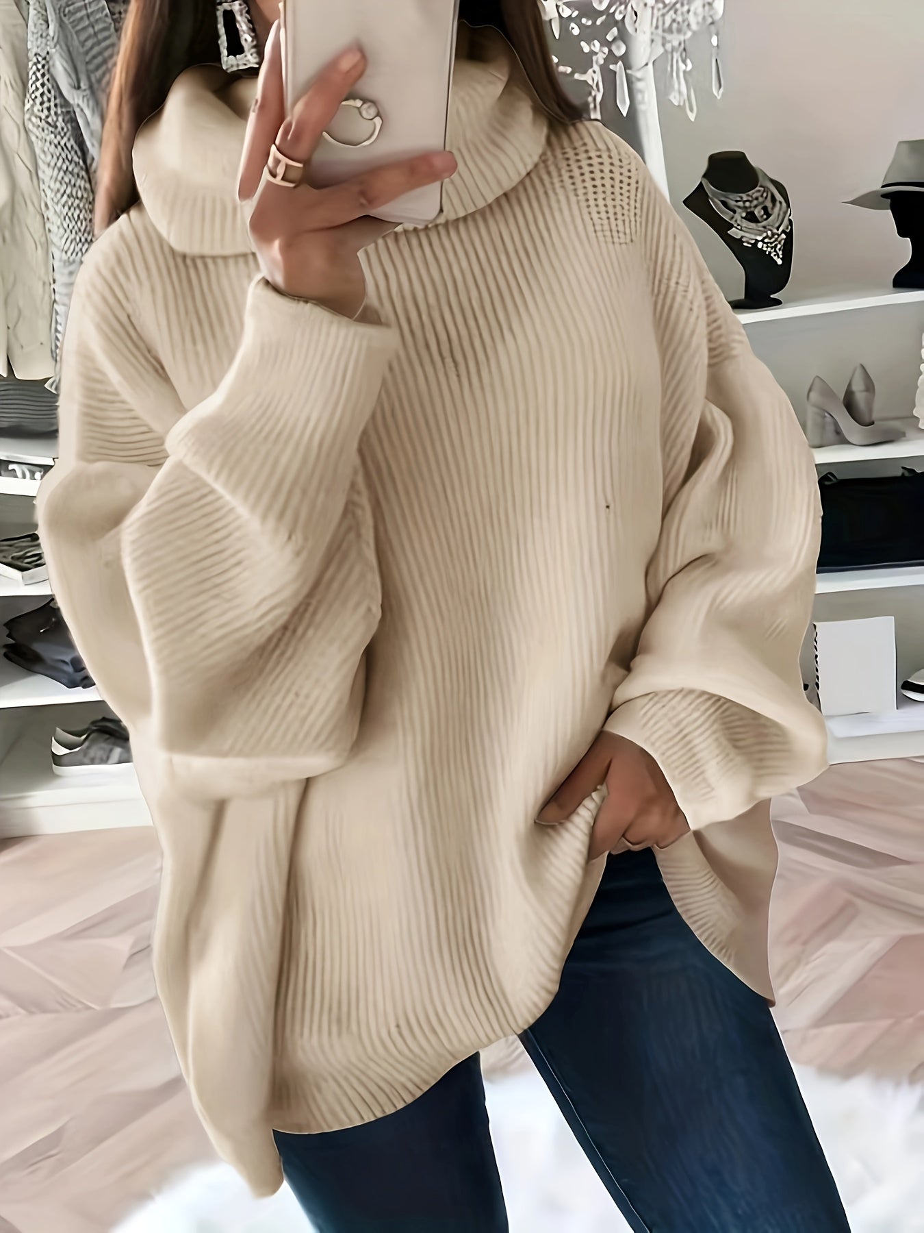 Women's Oversized Solid Colour Turtleneck Jumper | Ideal for Winter