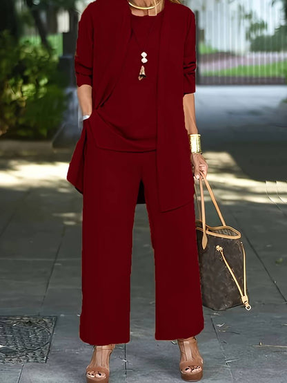 Women's Casual Comfortable Fabric Set with Cardigan and Long Trousers