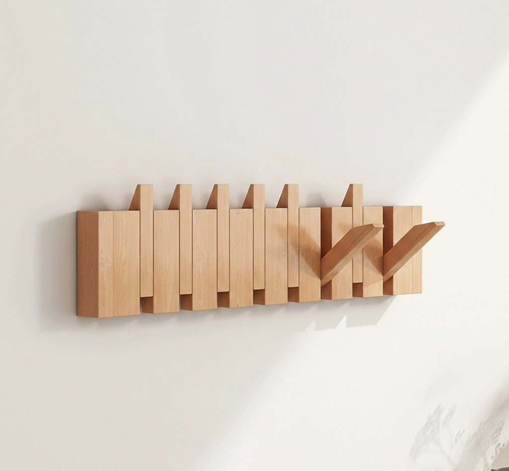 Wall Coat Rack Wood Foldable Hook Entryway Organizer