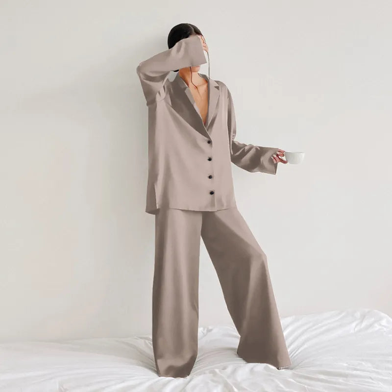 Women's Elegant Solid Silk Satin Thin Pyjama Set - Homewear Sleepwear | Ideal for All Seasons