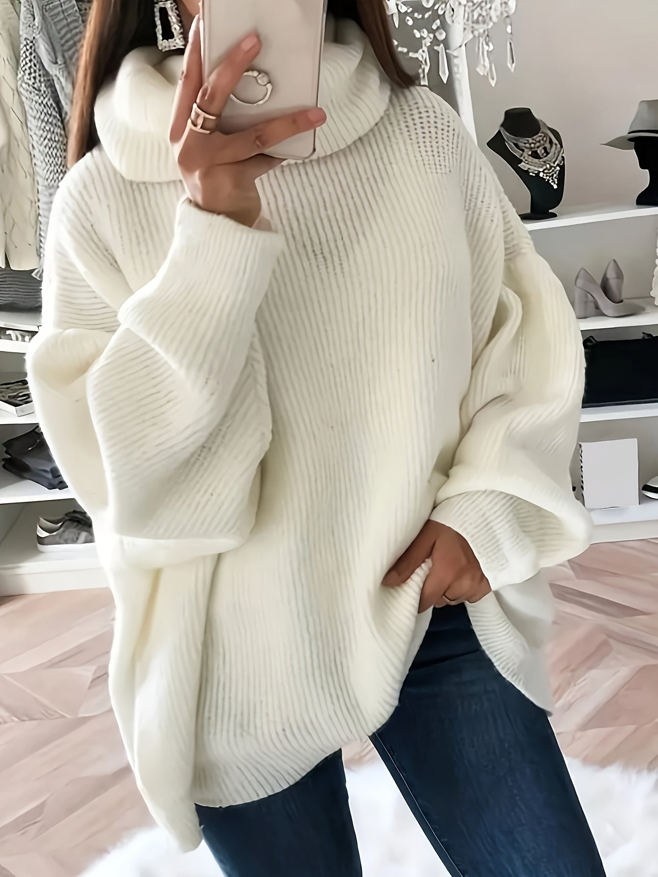 Women's Oversized Solid Colour Turtleneck Jumper | Ideal for Winter