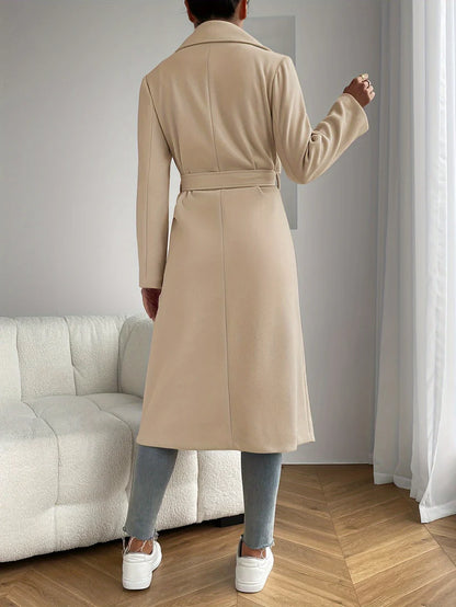 Elegant Patched Pocket Long Length Trench Coat With Solid Color Long Sleeves For Women | Ideal for Every Season