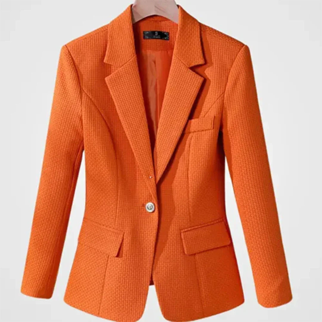 Women's Elegant Ribbed Blazer with Button and Pockets in Solid Colour  |  Perfect for Casual Days