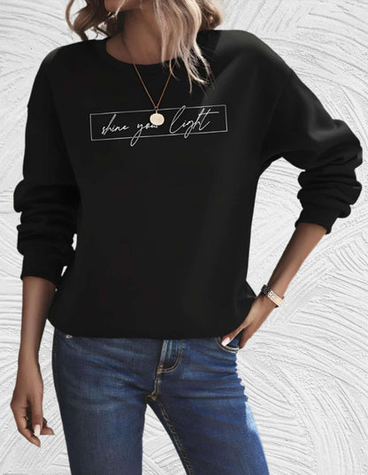 Women's Casual Sweater with "Shine Your Light" Print | Perfect for Autumn/Winter