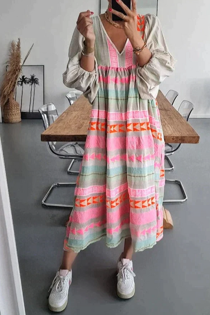 Pink, green, beige, orange, light blue