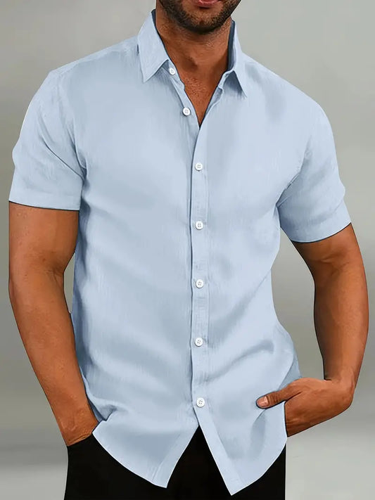 Men's Lightweight Button-Down Shirt with Short Sleeves