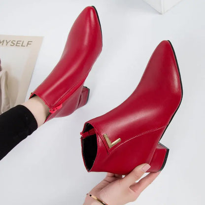 Ankle Boots with Zipper and Heel for Women