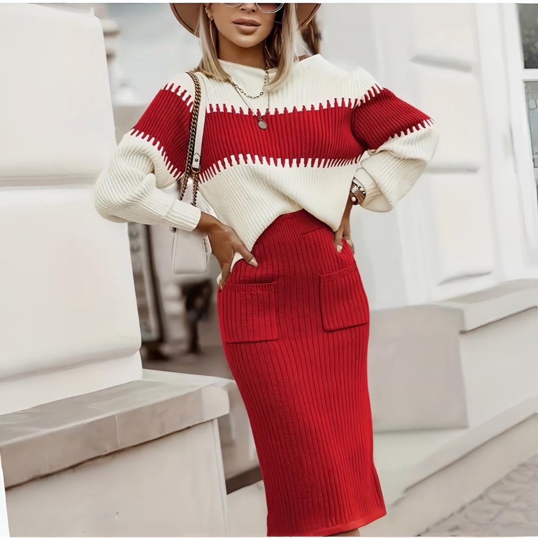 Casual Ribbed Two-Piece Knit Sweater Outfit Set for Women | Perfect for Casual Days