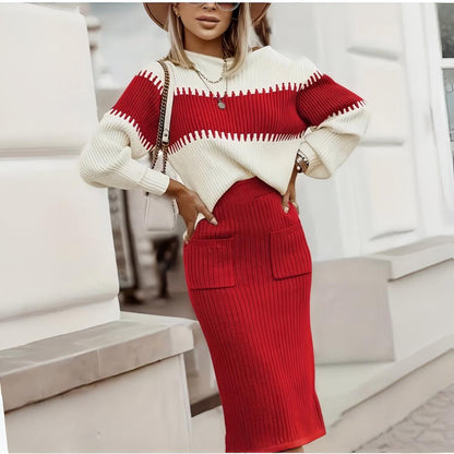Casual Ribbed Two-Piece Knit Sweater Outfit Set for Women | Perfect for Casual Days