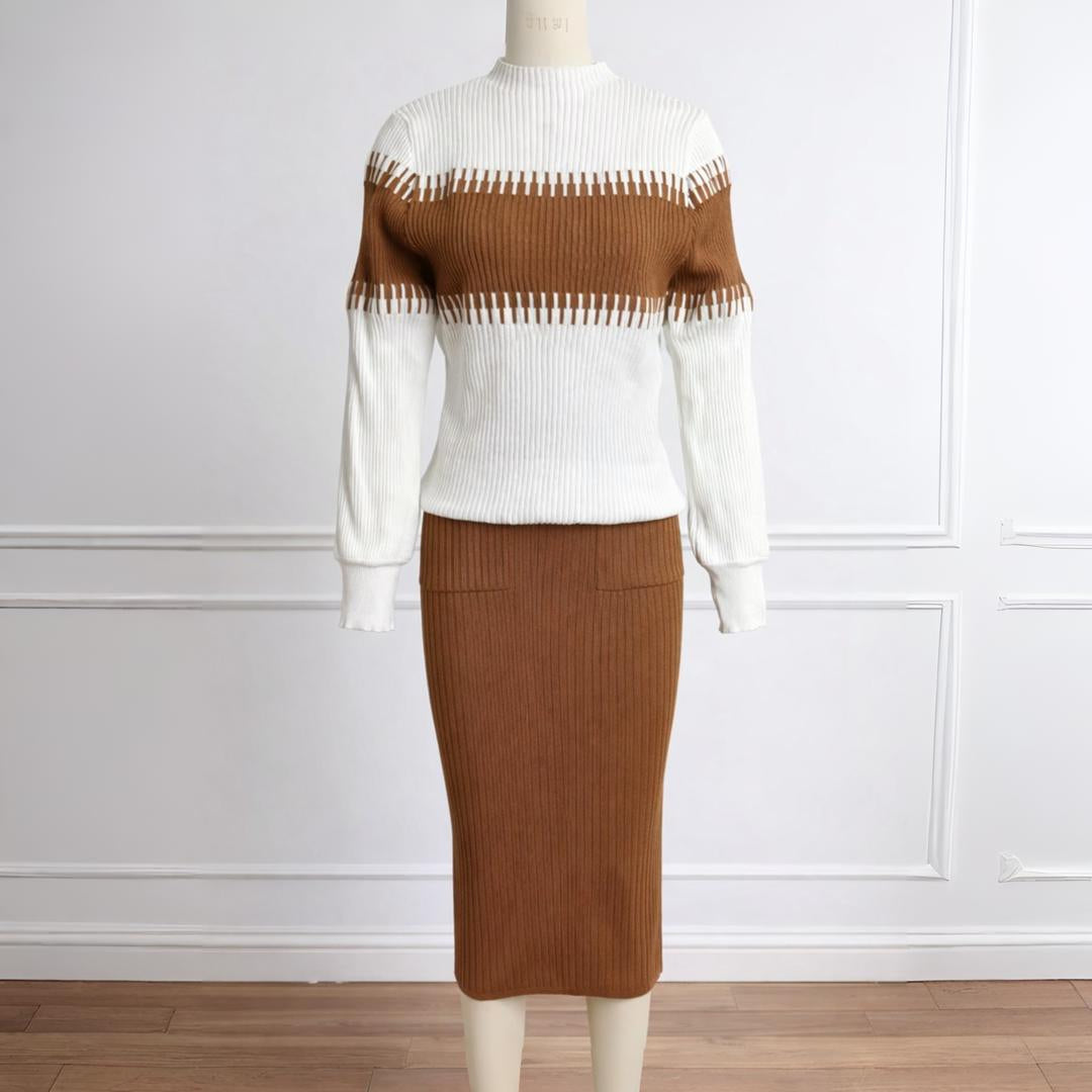 Casual Ribbed Two-Piece Knit Sweater Outfit Set for Women | Perfect for Casual Days