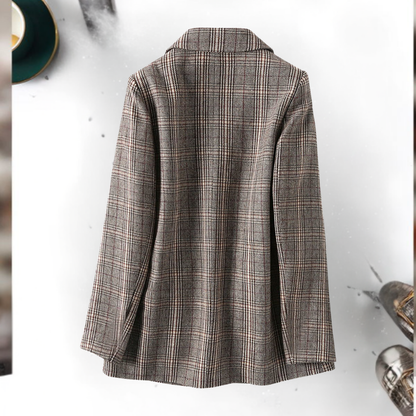 Women's Elegant Business Long Blazer with Grid Pattern