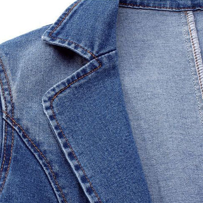 Women's Vintage blue denim blazer with pockets and button | Perfect for Casual Days