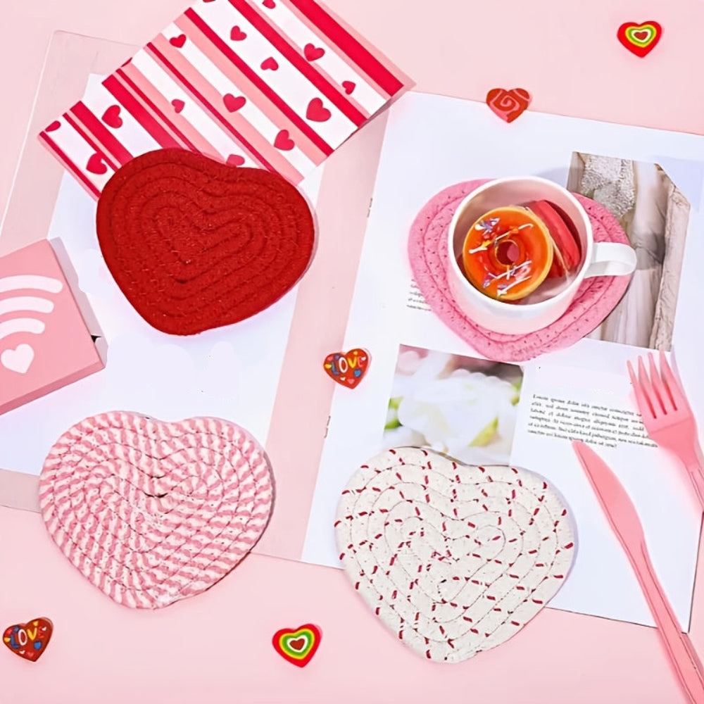 Drink Coasters Heart-shaped Handwoven Set Gifts 1