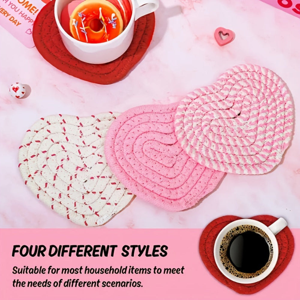 Drink Coasters Heart-shaped Handwoven Set Gifts 2