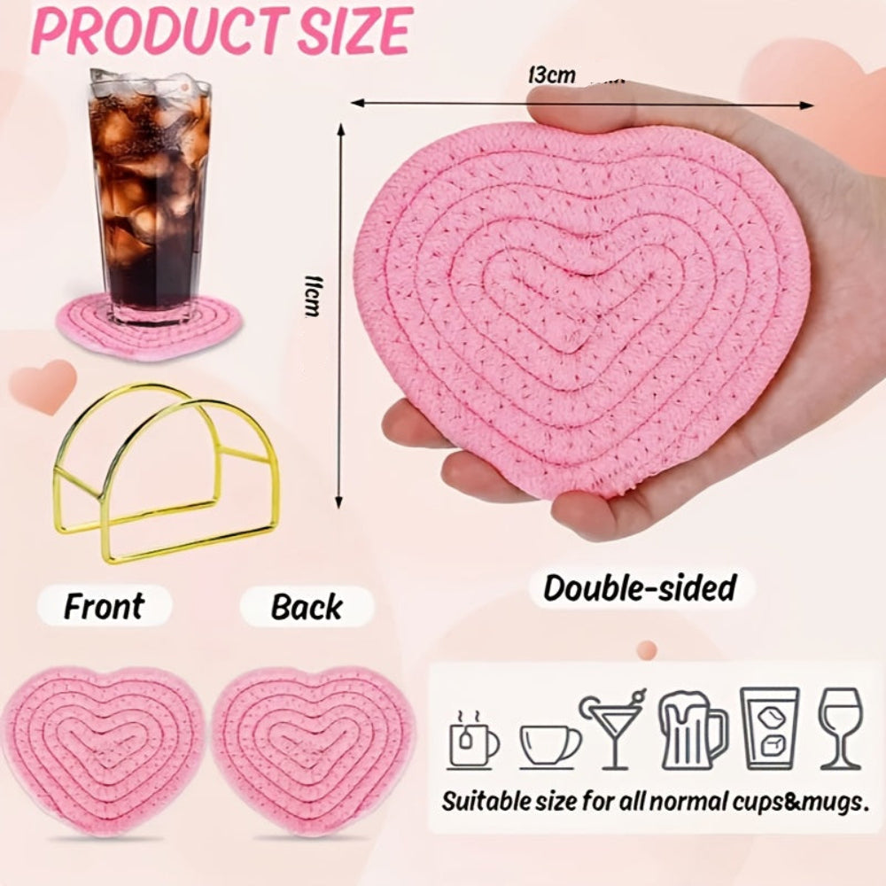 Drink Coasters Heart-shaped Handwoven Set Gifts 3