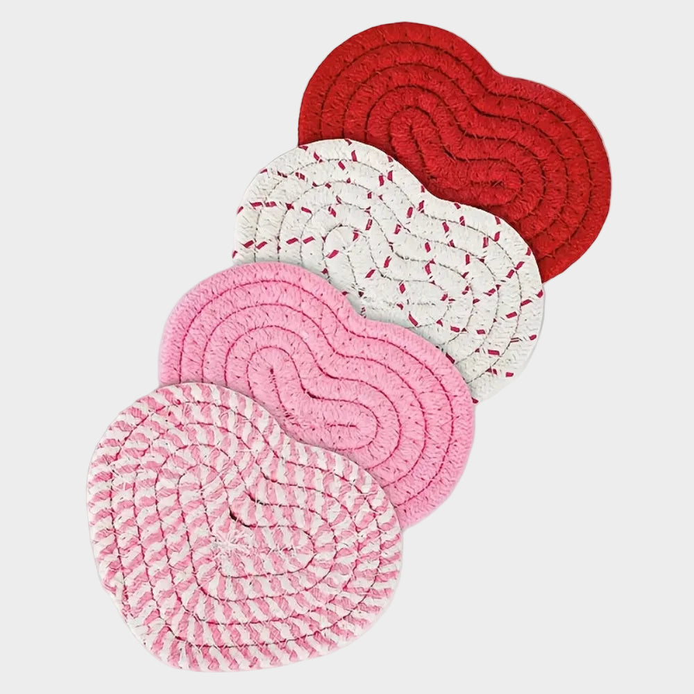 Drink Coasters Heart-shaped Handwoven Set Gifts 5