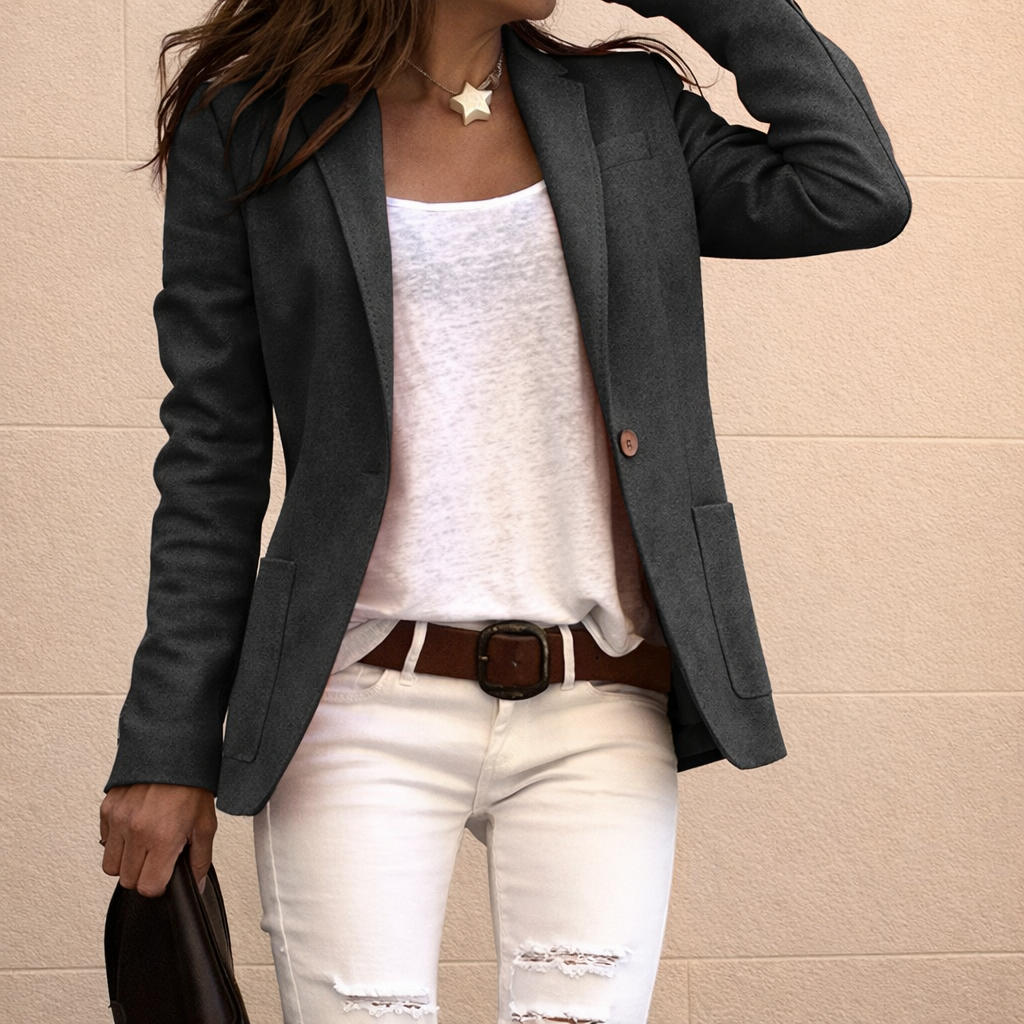 Edith - Women's Solid-Colour Cotton Blazer with Button and Pockets