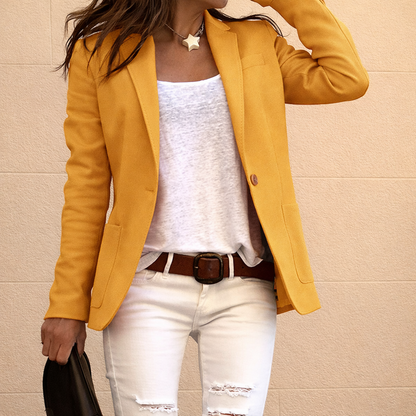 Edith - Women's Solid-Colour Cotton Blazer with Button and Pockets
