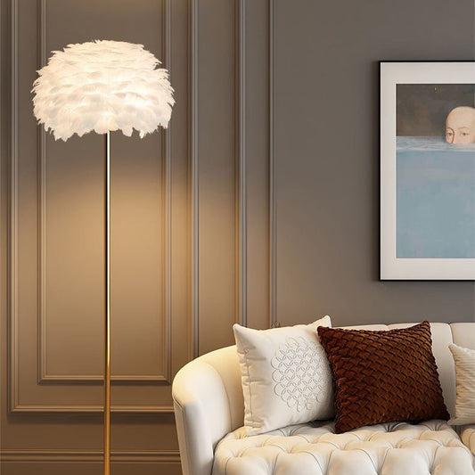 Floor Lamp – Oval Shade with Feather and Crystal Accents 0