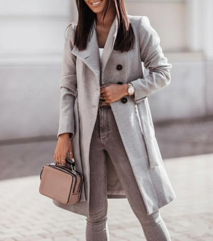 Women’s Trench Coat Long Belted Button Front Winter Outerwear